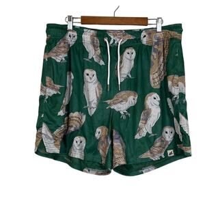Lumberlegs Mens Owl Print Mesh Athletic Gym Shorts Size 3XL Green Lined NWT